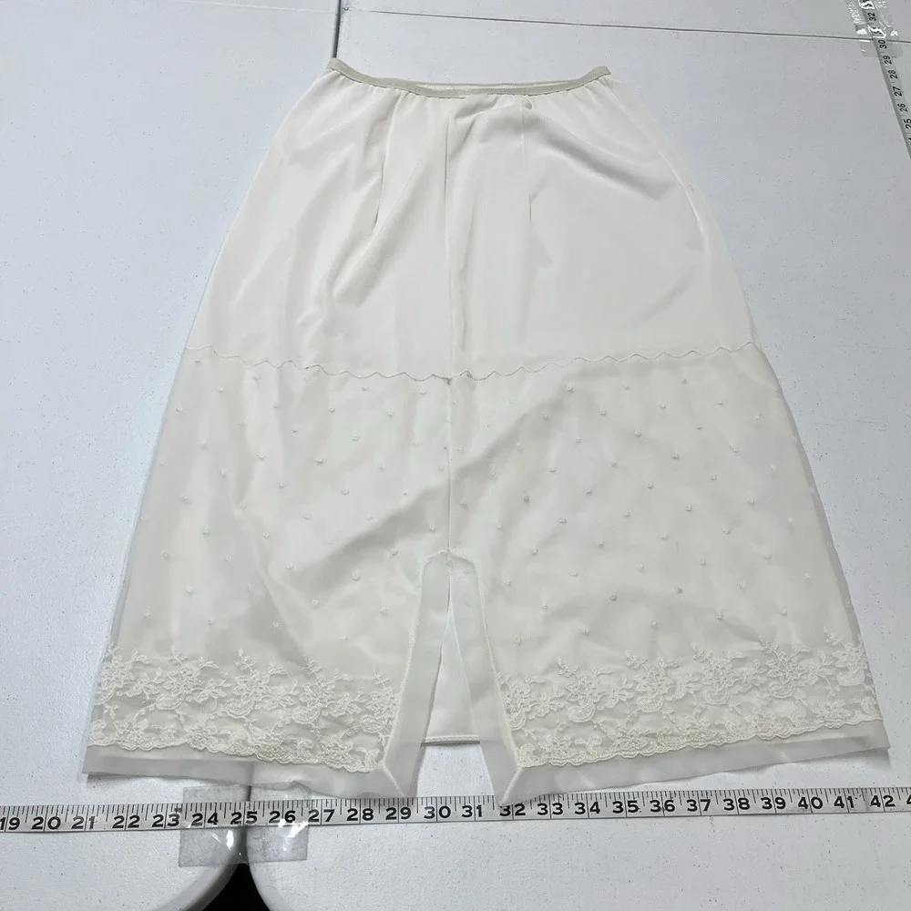Vintage Sheer White Satin Skirt Embroidered Midi Fairy Romantic Feminine Cottage